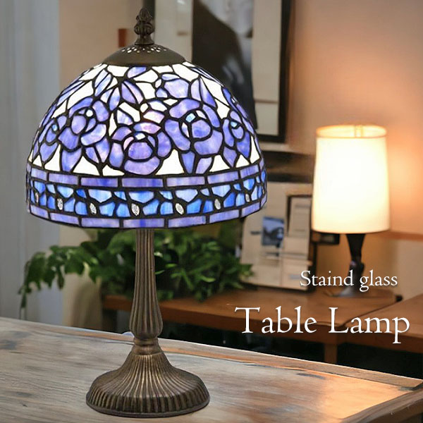 ステンドガラスランプ,テーブルランプ,ブルーローズ,ステンド,おしゃれ,可愛い,間接照明-6