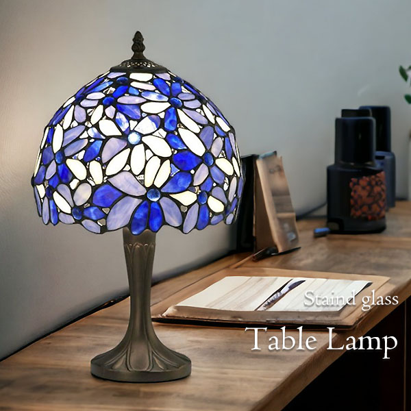 ステンドガラスランプ,テーブルランプ,ハナハナ,ブルー,ステンド,おしゃれ,可愛い,間接照明-6