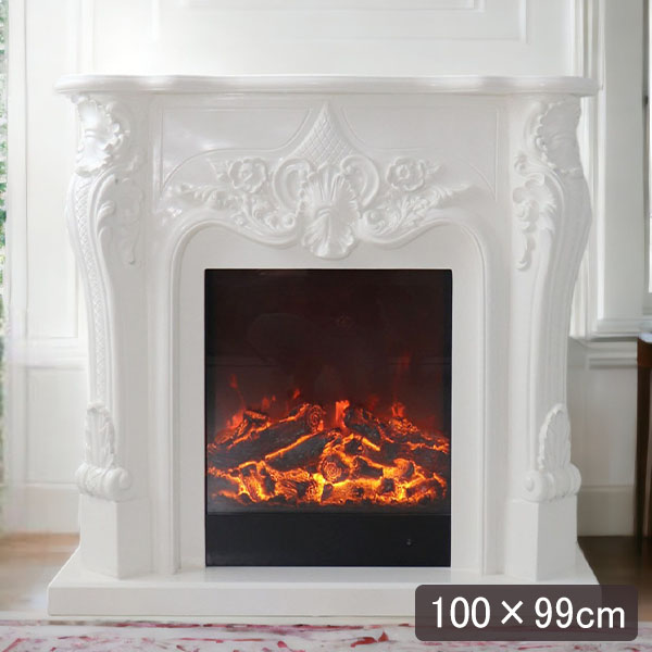 ロココ調 マントルピース（フェイクファイヤー付）ホワイト 暖炉 100cm 開梱設置付き-15