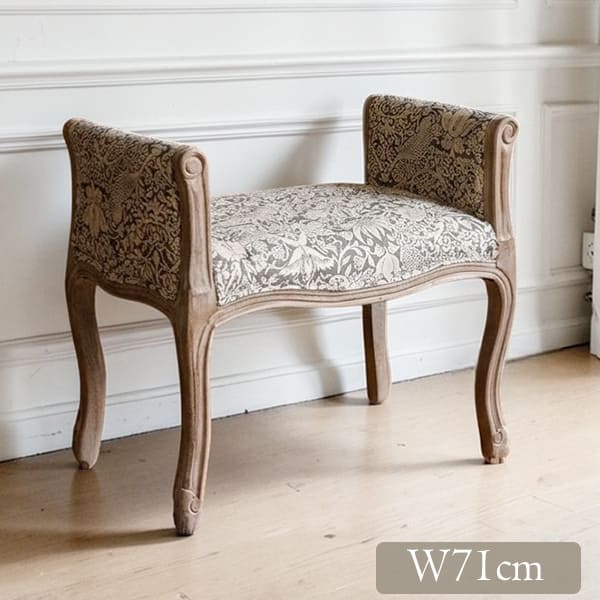 フレンチテイスト アーム付きスツール（イチゴ泥棒） おしゃれ 玄関 チェア 腰掛 アンティーク調 猫脚 スツール 肘付き 玄関ベンチ-10