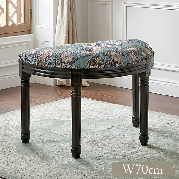 ハーフムーンスツール 幅70cm いちご泥棒 玄関スツール ベンチ 半円形 アンティーク調 ブルー 青 おしゃれ コンパクト 輸入家具-9