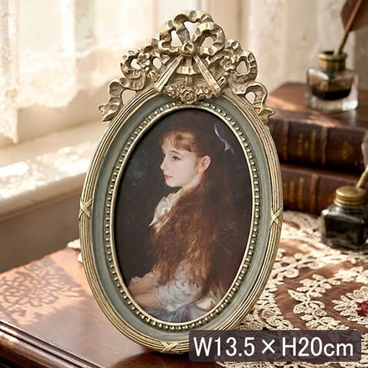 アンティーク調 フォトフレーム(写真立て) オーバルリボン W13.5×H20cm-8
