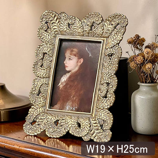 アンティーク調 フォトフレーム(写真立て) リーフゴールド W19×H25cm-9