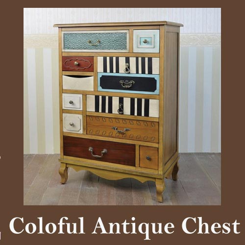  おとぎの国からやってきた♪ カラフルアンティークトールチェスト【送料無料】