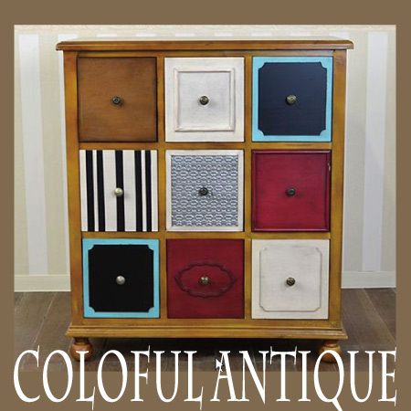  おとぎの国からやってきた♪ カラフルアンティークスクエアチェスト【送料無料】