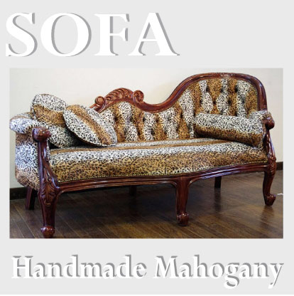優雅で品のあるベロア×アニマル柄の豪華なカウチ！マホガニー材使用：ベネシアローマンカウチ(ベロアアニマル)【送料無料・開梱設置付き】