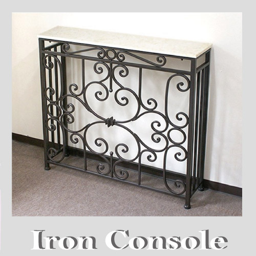大理石×アイアンのモダンコラボ アイアンコンソール(天板大理石)【送料無料】