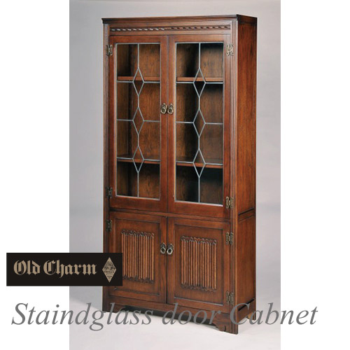 英国調：Old Charm～オールドチャームシリーズ～ ステンドガラス戸本棚【送料無料・開梱設置付き】
