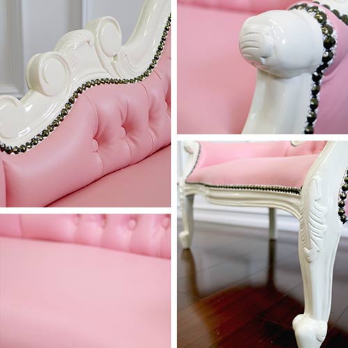 チャイルドカウチソファ(ピンクアイボリー)｜高級マホガニー家具