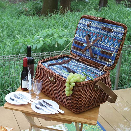 保冷バッグ付き！ピクニックバスケット(BL)｜アウトドアグッズ