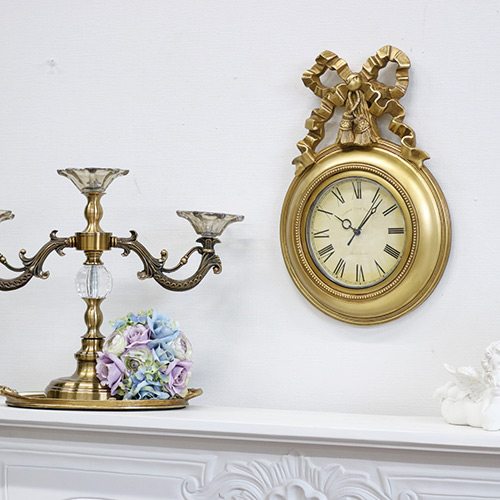 アンティークウォールクロック・リボン(壁時計) ゴールド｜おしゃれ