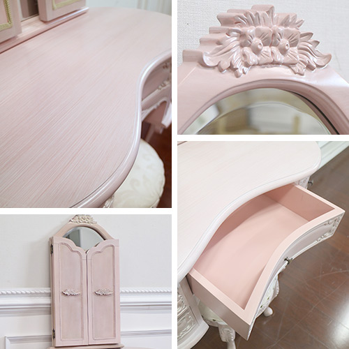 三面鏡ドレッサー (ピンク)｜Chiptyシリーズ 姫系家具｜おしゃれ家具