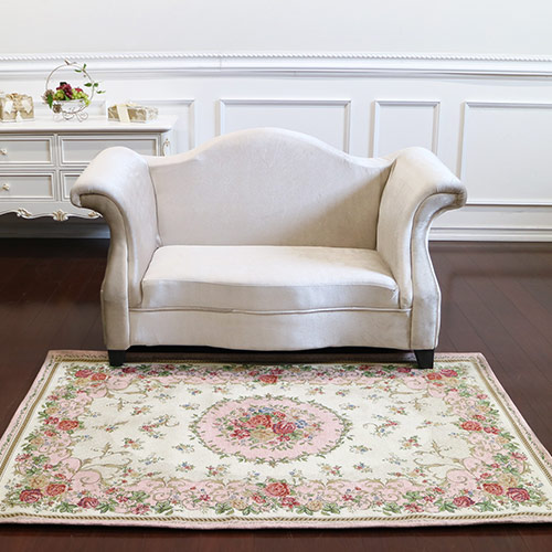 ゴブラン織り ローズラグマット ピンク 120×180cm｜おしゃれ 姫系