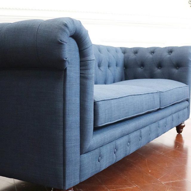 輸入家具 チェスターフィールドソファ 三人掛け ネイビー 3P おしゃれ