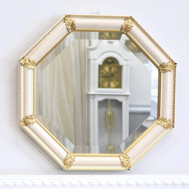 イタリア製 八角形ミラー アイボリー｜おしゃれインテリア 鏡