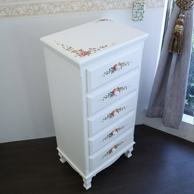 姫家具,姫系,ロココ調,5段チェスト,ハイチェスト
