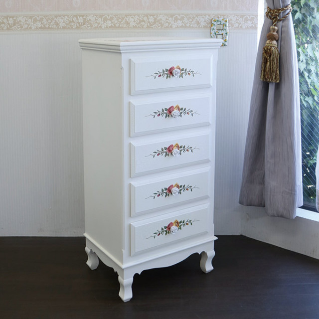 姫家具,姫系,ロココ調,5段チェスト,ハイチェスト