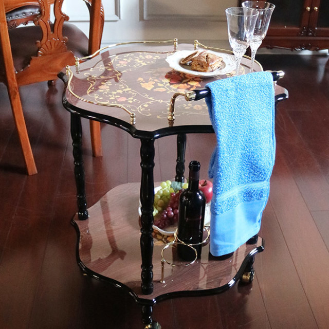 キッチンワゴン,象嵌,イタリア家具,キャスター付き,2段,ラウンド