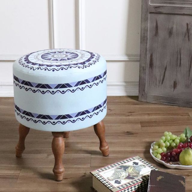 モロッコ柄ラウンドスツール ブルー｜男前インテリア家具