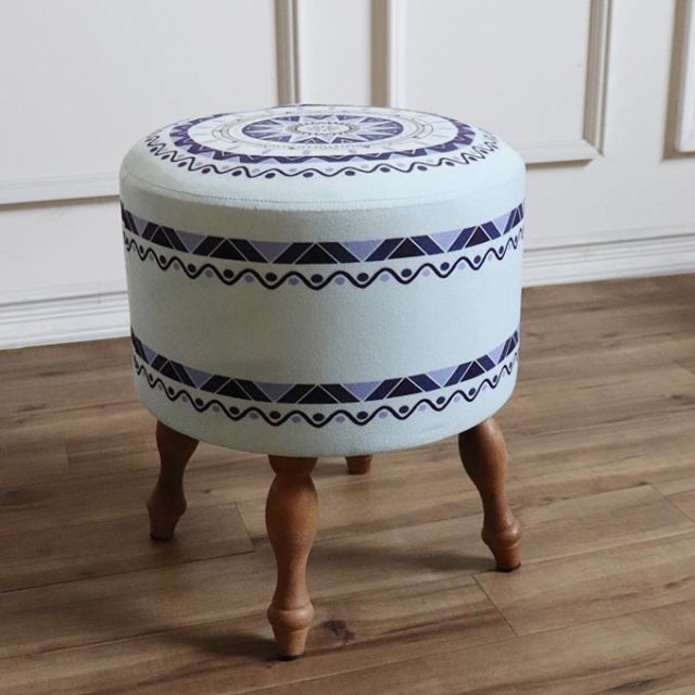 モロッコ柄ラウンドスツール ブルー｜男前インテリア家具