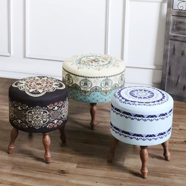 モロッコ柄ラウンドスツール ブルー｜男前インテリア家具