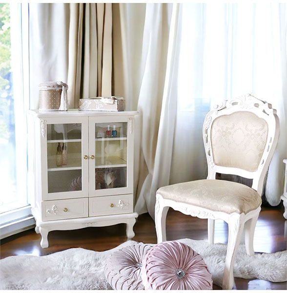 姫系家具,輸入家具,白家具,プリンセスインテリア,ロマプリ,ガラスキャビネット,収納-1