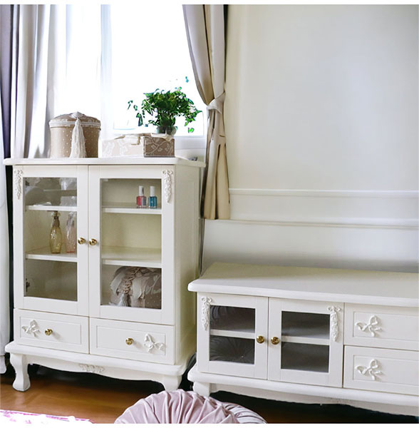 ココリボン ガラスキャビネット ホワイト｜おしゃれ家具通販【輸入家具  