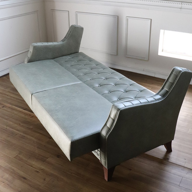 ソファベッド,おしゃれ,カッコいい,セミダブル,チェスターフィールド,バレンティナ,輸入家具,エフサネ,レザー,PVC,合成皮革,グリーン
