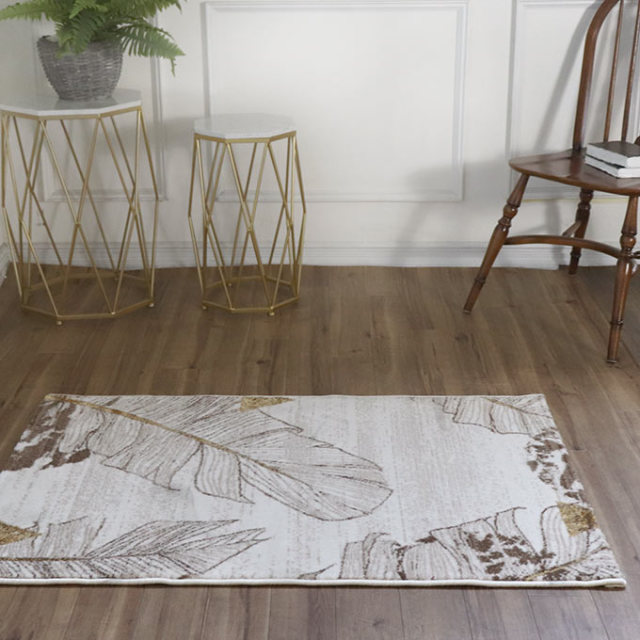 ラグ,マット,ラグマット,玄関マット,インテリアマット,室内,屋内,長方形,120×80cm,洗える,ホワイト,ゴールド,フラワー