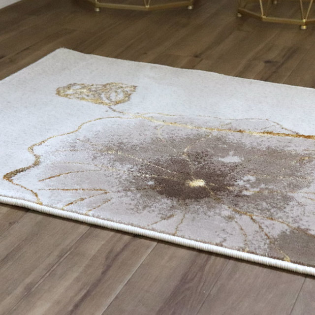 ラグ,マット,ラグマット,玄関マット,インテリアマット,室内,屋内,長方形,120×80cm,洗える,ゴールド,フラワー