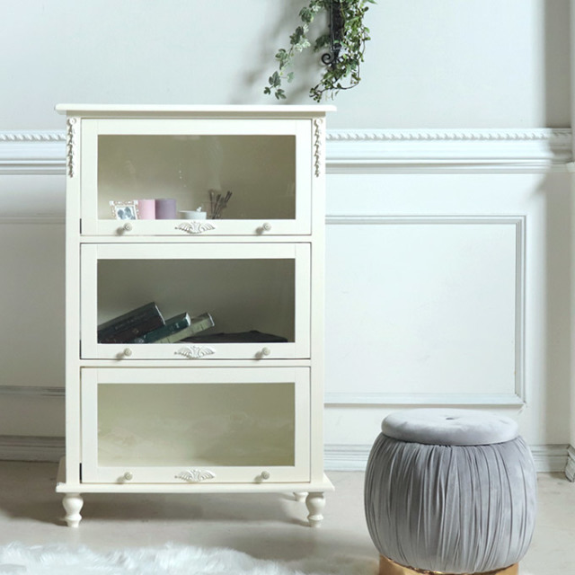 本棚,食器棚,白家具,おしゃれ,キャビネット,カップボード,フラップ式,アンティーク,3段,ホワイト