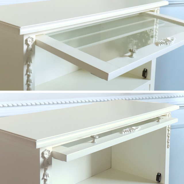 本棚,食器棚,白家具,おしゃれ,キャビネット,カップボード,フラップ式,アンティーク,3段,ホワイト