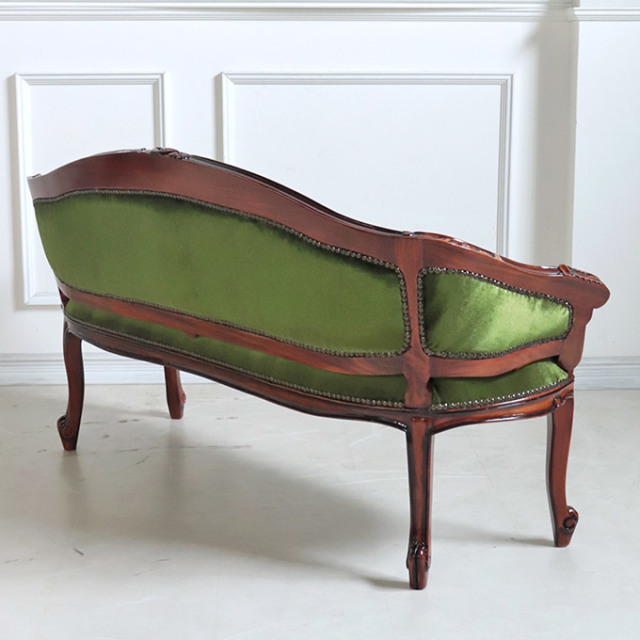 輸入家具 2人掛けソファ ベロアグリーン 高級マホガニー家具 ベネシア  