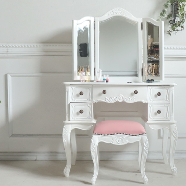 ドレッサー,三面鏡,化粧台,ホワイト,木製
