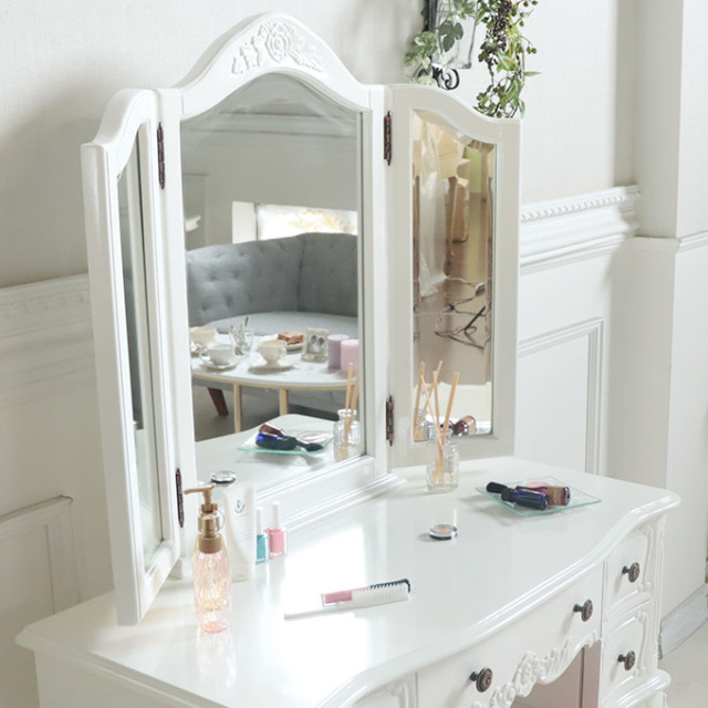 ドレッサー,三面鏡,化粧台,ホワイト,木製