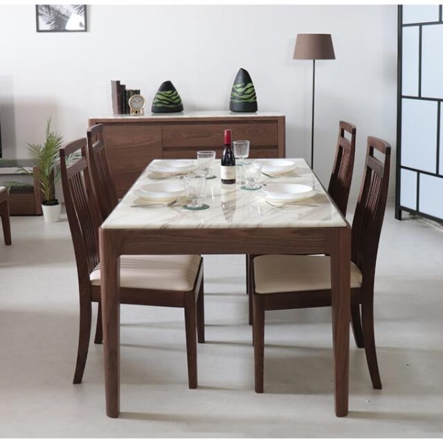 ダイニングセット,4人用,大理石,ウォールナット,モダン