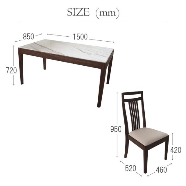 ダイニングセット,4人用,大理石,ウォールナット,モダン