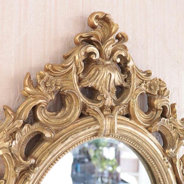 アンティーク調　オーバルミラー　壁掛け鏡　ゴールド　ウォールミラー ミラー 壁掛け鏡 リボンミラー 鏡 おしゃれ オーバル ウォール