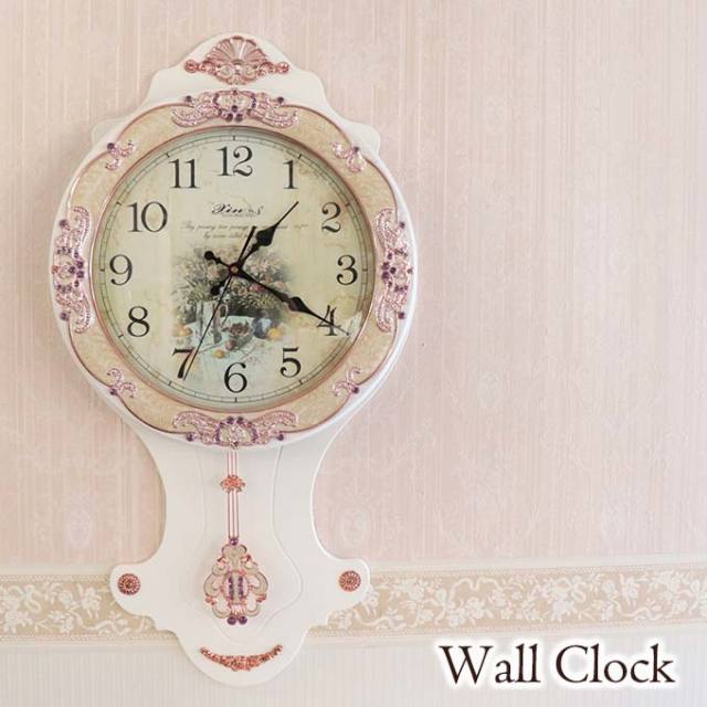 振り子時計,ウォールクロック,壁掛け時計,ホワイト,時計,壁掛け,クラシック,ロココ,アンティーク