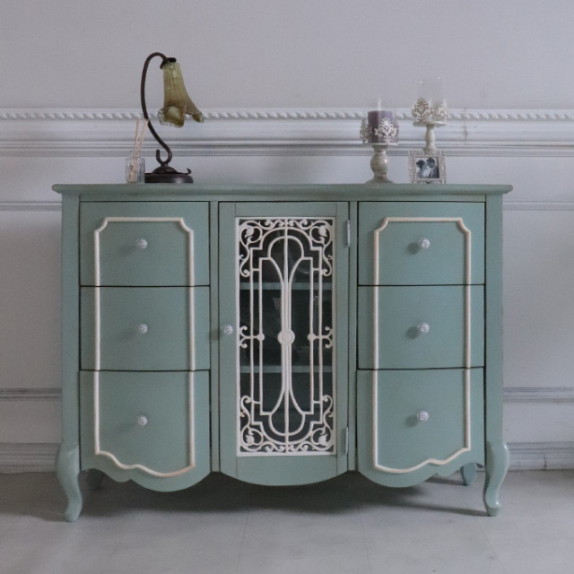 サイドボード,収納,幅120cm,フレンチ,ロココ,グリーン