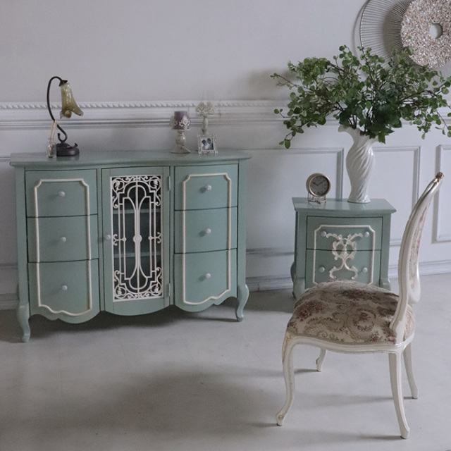 サイドボード,収納,幅120cm,フレンチ,ロココ,グリーン