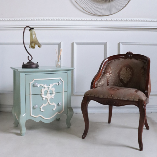 ナイトテーブル,収納,寝室,フレンチ,ロココ,グリーン