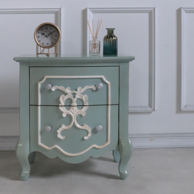 ナイトテーブル,収納,寝室,フレンチ,ロココ,グリーン