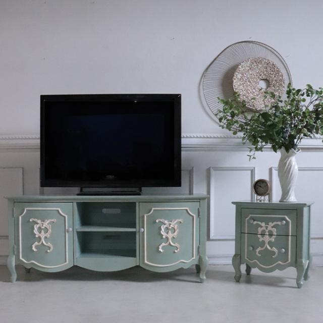 ナイトテーブル,収納,寝室,フレンチ,ロココ,グリーン