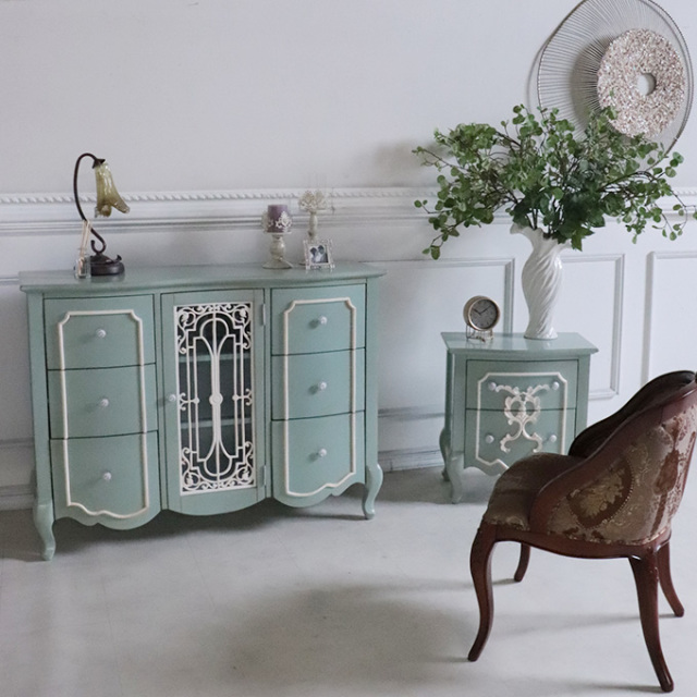 ナイトテーブル,収納,寝室,フレンチ,ロココ,グリーン