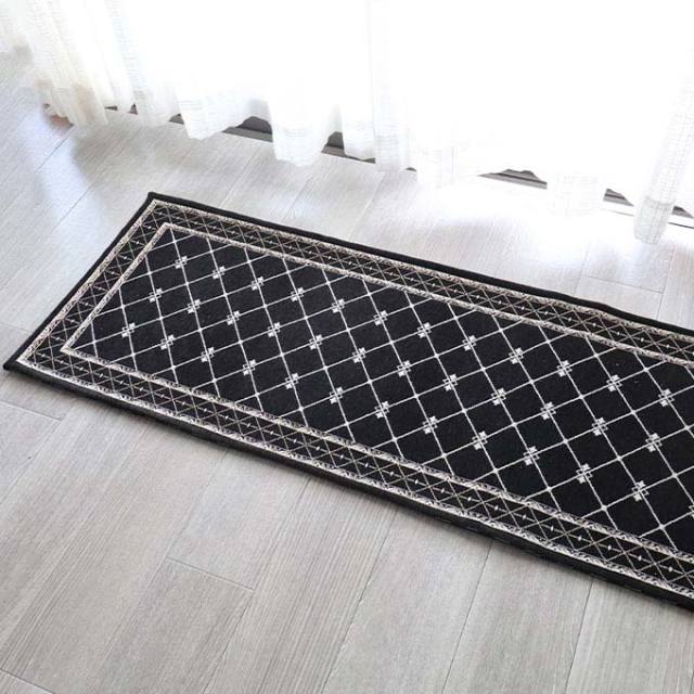 キッチンマット,ラグマット,フレンチゴブラン,180×50cm,ブラック,ゴブラン織り,シェニール織り,滑り止め,オールシーズン