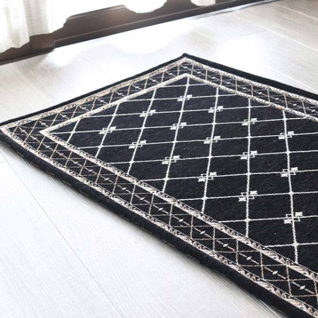 キッチンマット,ラグマット,フレンチゴブラン,180×50cm,ブラック,ゴブラン織り,シェニール織り,滑り止め,オールシーズン