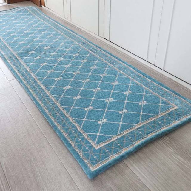 キッチンマット,ラグマット,フレンチゴブラン,180×50cm,ブルー,ゴブラン織り,シェニール織り,滑り止め,オールシーズン