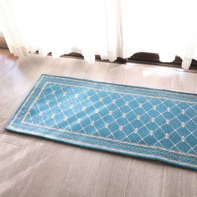キッチンマット,ラグマット,フレンチゴブラン,180×50cm,ブルー,ゴブラン織り,シェニール織り,滑り止め,オールシーズン