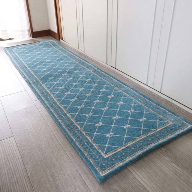 キッチンマット,ラグマット,フレンチゴブラン,180×50cm,ブルー,ゴブラン織り,シェニール織り,滑り止め,オールシーズン